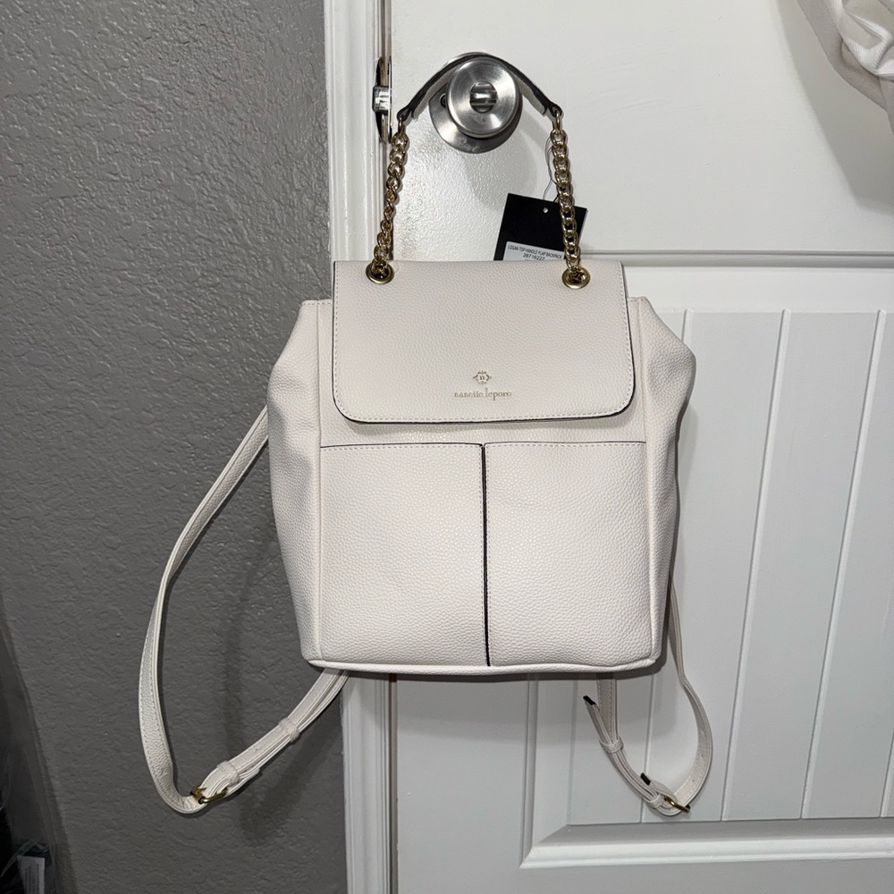 Nanette Lepore White Backpack with Gold Details
